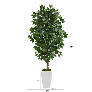 4.5' Ficus Artificial Tree in White Metal Planter - zzhomelifestyle