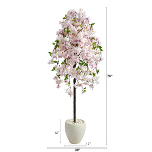 70" Cherry Blossom Artificial Tree in White Planter - zzhomelifestyle