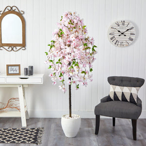 70" Cherry Blossom Artificial Tree in White Planter - zzhomelifestyle