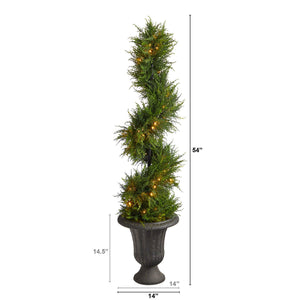 4.5' Spiral Cypress Artificial Tree in Charcoal Urn with 80 Clear LED Lights UV Resistant (Indoor/Outdoor) - zzhomelifestyle