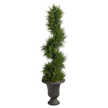 Load image into Gallery viewer, 4.5&#39; Spiral Cypress Artificial Tree in Charcoal Urn with 80 Clear LED Lights UV Resistant (Indoor/Outdoor) - zzhomelifestyle