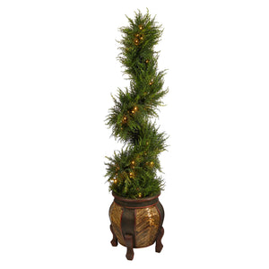 4.5' Spiral Cypress Artificial Tree in Decorative Planter with 80 Clear LED Lights UV Resistant (Indoor/Outdoor) - zzhomelifestyle