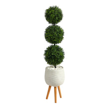 Load image into Gallery viewer, 51&quot; Boxwood Triple Ball Topiary Artificial Tree in White Planter with Stand (Indoor/Outdoor - zzhomelifestyle