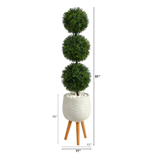 51" Boxwood Triple Ball Topiary Artificial Tree in White Planter with Stand (Indoor/Outdoor - zzhomelifestyle