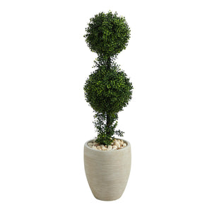 3.5' Boxwood Double Ball Topiary Artificial Tree in Sand Colored Planter (Indoor/Outdoor) - zzhomelifestyle