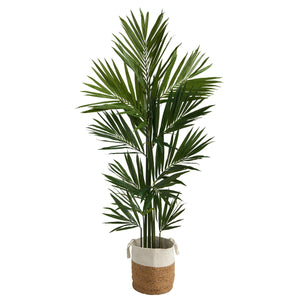 7' Kentia Artificial Palm in Handmade Natural Jute and Cotton Planter - zzhomelifestyle