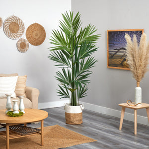 7' Kentia Artificial Palm in Handmade Natural Jute and Cotton Planter - zzhomelifestyle
