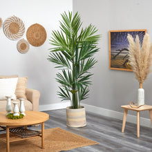 Load image into Gallery viewer, 7&#39; Kentia Artificial Palm in Handmade Natural Cotton Multicolored Woven Planterr - zzhomelifestyle