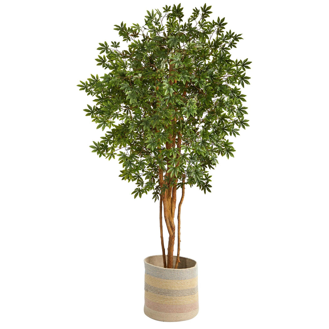 6' Japanese Maple Artificial Tree in Handmade Natural Cotton Multicolored Woven Planter - zzhomelifestyle