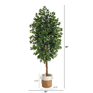 8' Ficus Artificial Tree with Handmade Natural Jute and Cotton Planter - zzhomelifestyle