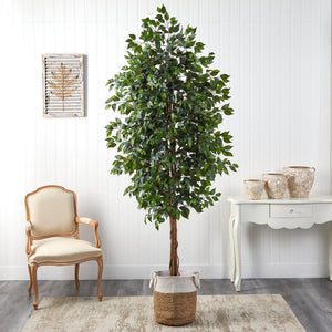 8' Ficus Artificial Tree with Handmade Natural Jute and Cotton Planter - zzhomelifestyle