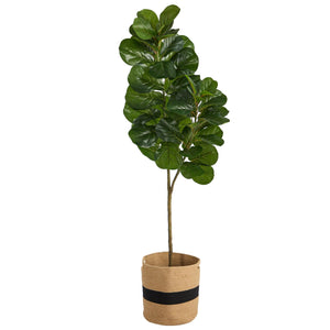 5.5' Fiddle Leaf Fig Artificial Tree in Handmade Natural Cotton Planter - zzhomelifestyle
