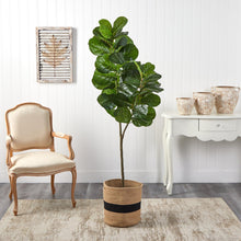 Load image into Gallery viewer, 5.5&#39; Fiddle Leaf Fig Artificial Tree in Handmade Natural Cotton Planter - zzhomelifestyle