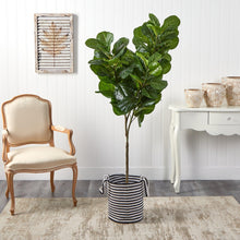 Load image into Gallery viewer, 6&#39; Fiddle Leaf Fig Artificial Tree in Handmade Black and White Natural Jute and Cotton Planter - zzhomelifestyle