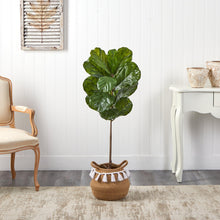 Load image into Gallery viewer, 4&#39; Fiddle Leaf Tree in Boho Chic Handmade Natural Cotton Woven Planter with Tassels UV Resistant - zzhomelifestyle
