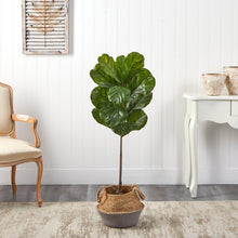 Load image into Gallery viewer, 4&#39; Fiddle Leaf Tree in Boho Chic Handmade Cotton &amp; Jute Gray Woven Planter UV Resistant - zzhomelifestyle