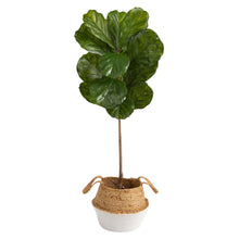 Load image into Gallery viewer, 4&#39; Fiddle Leaf Tree in Boho Chic Handmade Cotton &amp; Jute White Woven Planter UV Resistant - zzhomelifestyle