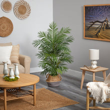 Load image into Gallery viewer, 4&#39; Areca Artificial Palm Branches in Boho Chic Handmade Cotton &amp; Jute Gray Woven Planter - zzhomelifestyle