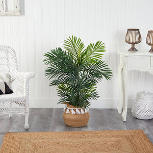 40" Areca Palm Tree in Boho Chic Handmade Natural Cotton Woven Planter with Tassels UV Resistant - zzhomelifestyle