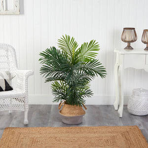 40" Areca Palm Tree in Boho Chic Handmade Cotton & Jute Gray Woven Planter UV Resistant - zzhomelifestyle