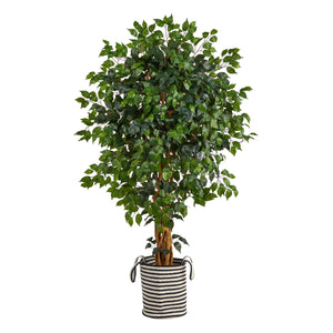 5.5' Palace Ficus Artificial Tree in Handmade Black and White Natural Jute and Cotton Planter - zzhomelifestyle