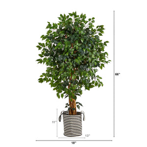 5.5' Palace Ficus Artificial Tree in Handmade Black and White Natural Jute and Cotton Planter - zzhomelifestyle