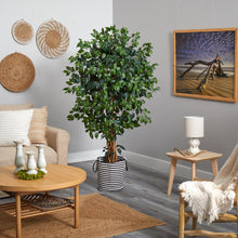 Load image into Gallery viewer, 5.5&#39; Palace Ficus Artificial Tree in Handmade Black and White Natural Jute and Cotton Planter - zzhomelifestyle