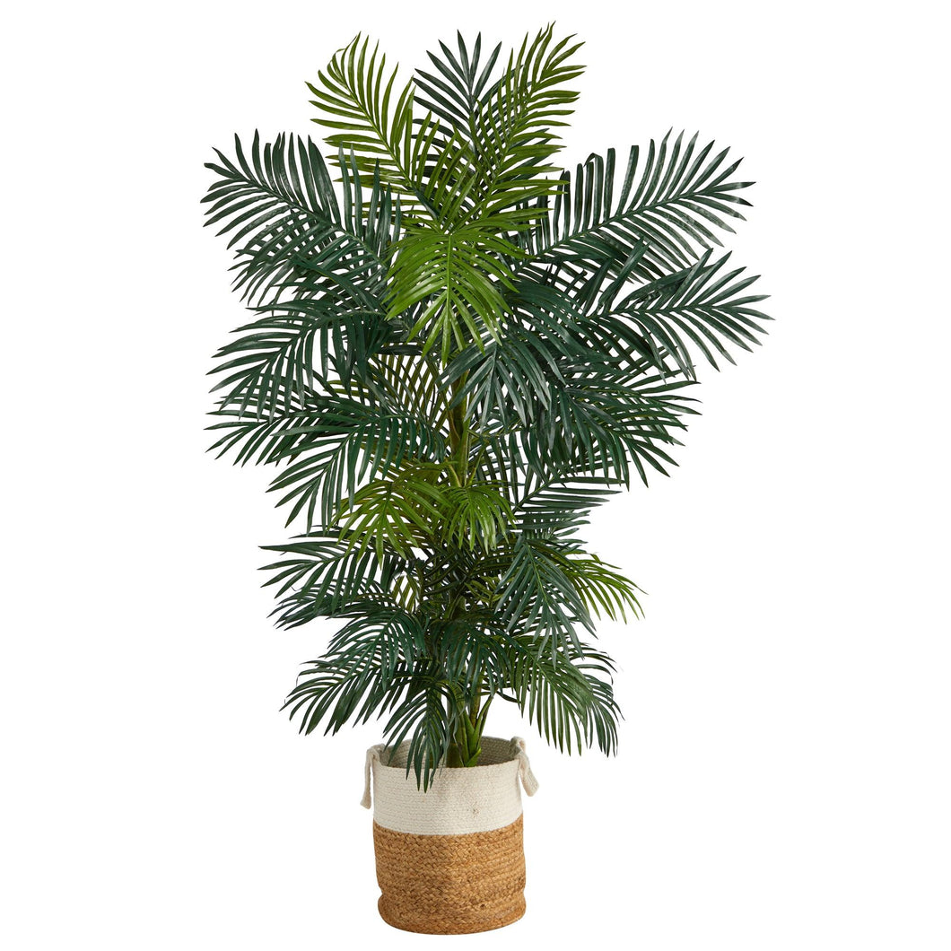 6.5' Golden Cane Artificial Palm Tree in Handmade Natural Jute and Cotton Planter - zzhomelifestyle