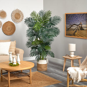 6.5' Golden Cane Artificial Palm Tree in Handmade Natural Jute and Cotton Planter - zzhomelifestyle