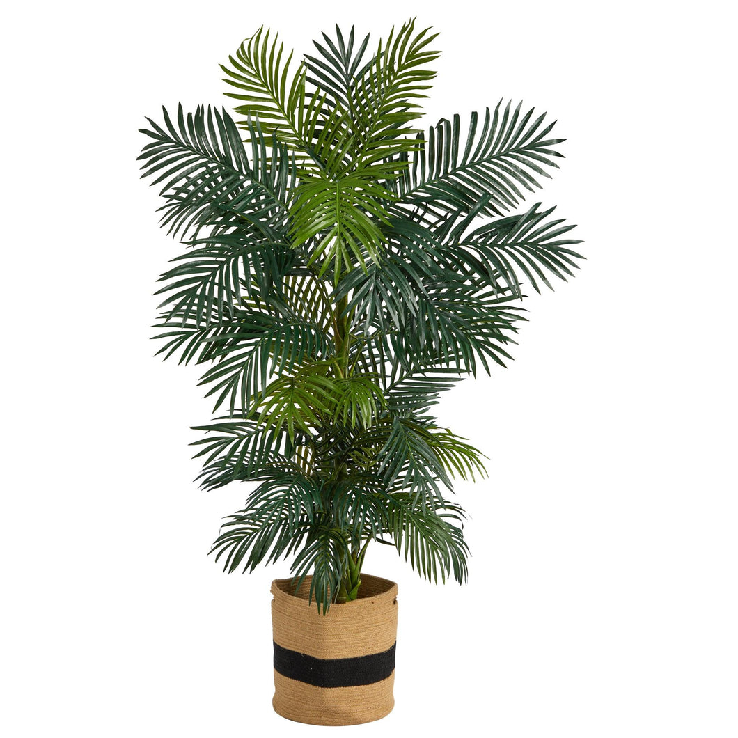 6.5' Golden Cane Artificial Palm Tree in Handmade Natural Cotton Planter - zzhomelifestyle