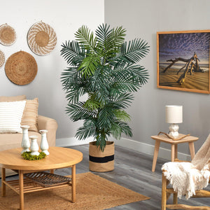 6.5' Golden Cane Artificial Palm Tree in Handmade Natural Cotton Planter - zzhomelifestyle
