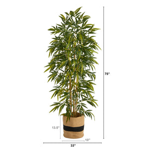 75" Bamboo Artificial Tree in Handmade Natural Cotton Planter - zzhomelifestyle
