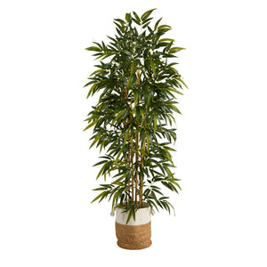 75" Bamboo Artificial Tree in Handmade Natural Jute and Cotton Planter - zzhomelifestyle