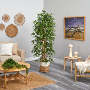 75" Bamboo Artificial Tree in Handmade Natural Jute and Cotton Planter - zzhomelifestyle