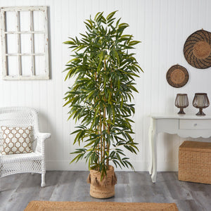 75" Bamboo Artificial Tree in Handmade Natural Jute Planter with Tassels - zzhomelifestyle