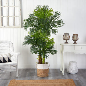 6' Hawaii Artificial Palm Tree in Handmade Natural Jute and Cotton Planter - zzhomelifestyle