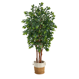 7' Sakaki Artificial Tree in Handmade Natural Jute and Cotton Planter - zzhomelifestyle