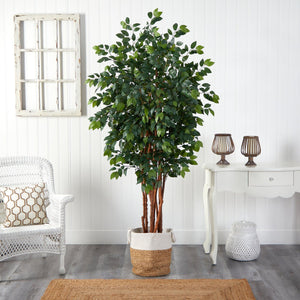 7' Sakaki Artificial Tree in Handmade Natural Jute and Cotton Planter - zzhomelifestyle
