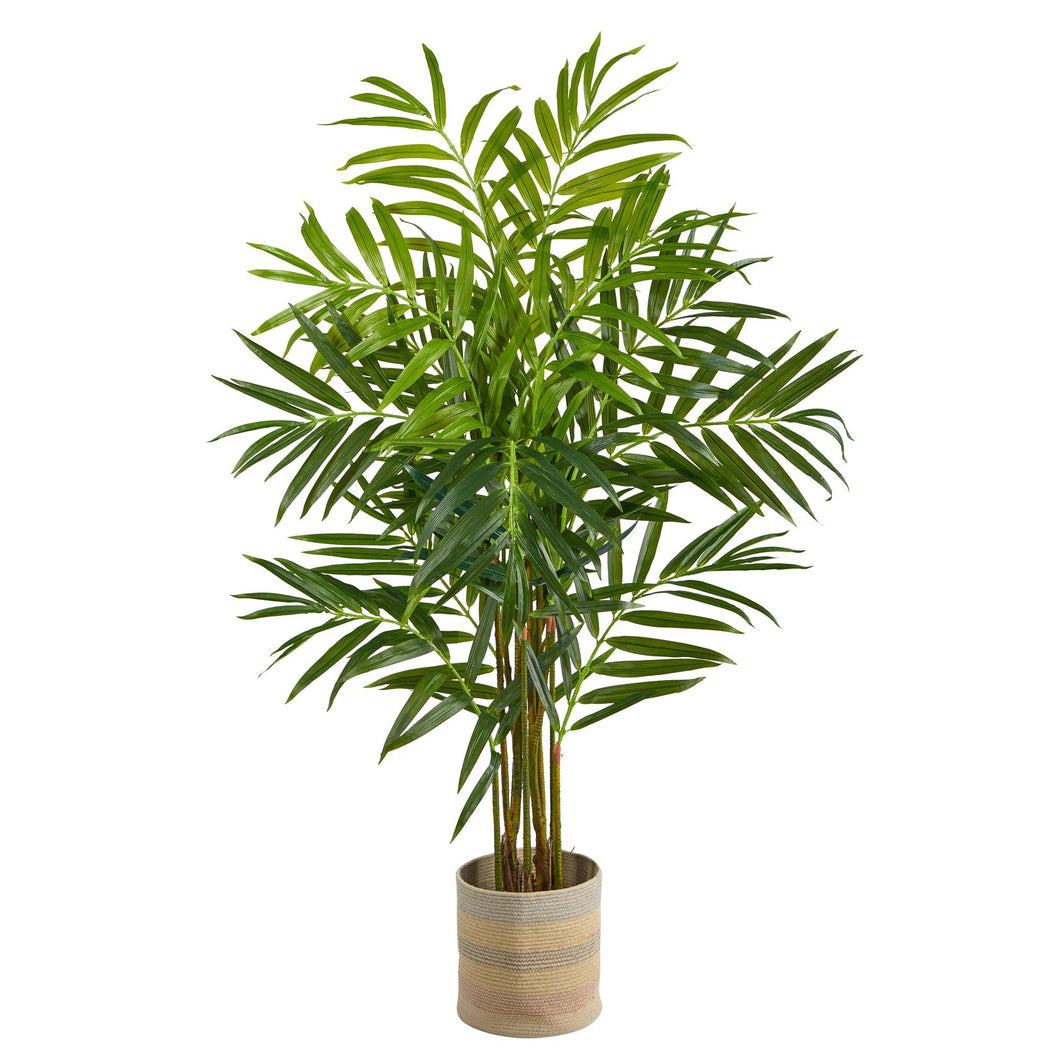 8' King Palm Artificial Tree in Handmade Natural Cotton Multicolored Woven Planter - zzhomelifestyle