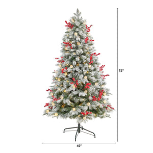 6' Snow Tipped Norwegian Fir Pre-Lit Tree with 200 LED Lights, 50 LED Globe Lights - zzhomelifestyle