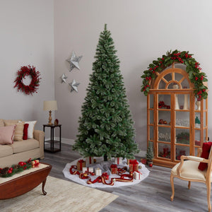 10' Wisconsin Slim Snow Tip Pine Artificial Christmas Tree with 1050 Clear LED Lights - zzhomelifestyle
