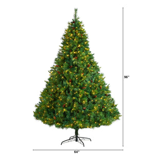 8' West Virginia Full Bodied Mixed Pine Christmas Tree with 700 Clear LED Lights and Pine Cones - zzhomelifestyle