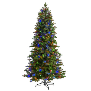 7' Fraser Fir Artificial Christmas Tree with 300 Multicolor LED Lights and 1179 Bendable Branches - zzhomelifestyle