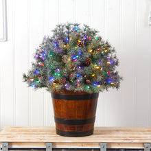 Load image into Gallery viewer, 26&quot; Flocked Shrub with Pinecones, 150 Multicolored LED Lights and 280 Branches in Planter - zzhomelifestyle