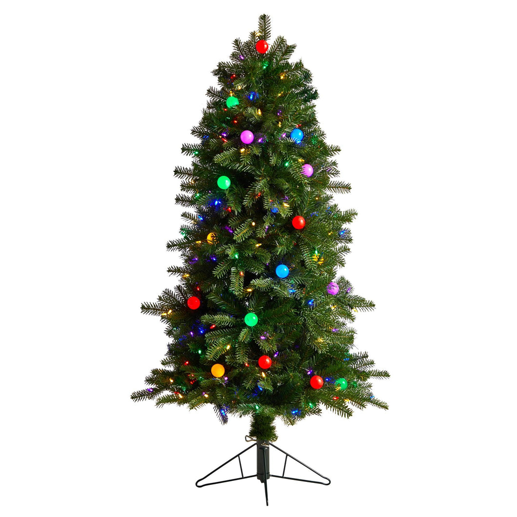 5' Montana Mountain Fir Tree with 300 Multi Color LED Lights, 30 Globe Bulbs and 574 Branches - zzhomelifestyle