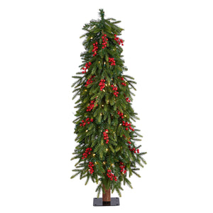 4' Victoria Fir Tree with 100 Multi-Color (Multifunction) LED Lights, Berries and 171 Branches - zzhomelifestyle