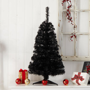 3' Black Artificial Christmas Tree with 50 LED Lights and 118 Bendable Branches - zzhomelifestyle
