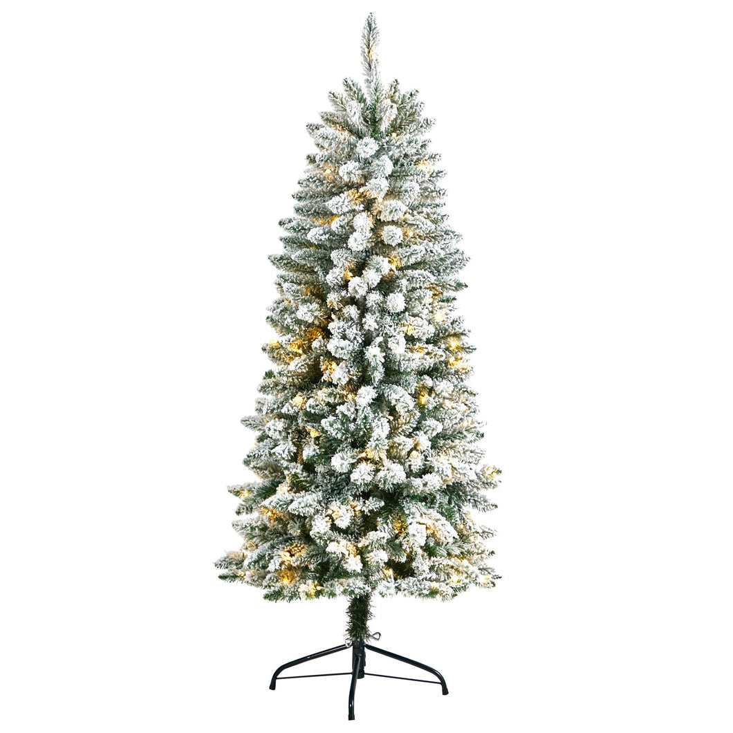 5' Slim Flocked Montreal Fir Christmas Tree with 150 Warm White LED Lights and 491 Bendable Branches - zzhomelifestyle