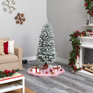 5' Slim Flocked Montreal Fir Christmas Tree with 150 Warm White LED Lights and 491 Bendable Branches - zzhomelifestyle