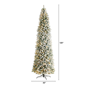 10' Slim Flocked Montreal Fir Tree with 800 Warm White LED Lights and 2420 Bendable Branches - zzhomelifestyle